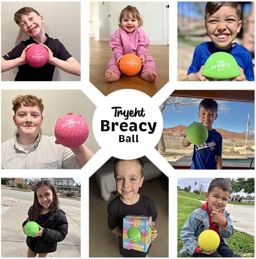 Self Inflating Ball 5", Rubber New Feel Breacy Ball, Hi Bouncy, Never Need Pump, Neon Yellow, Playground, Handball, Dodgeballs, Picnic and School Play in and Outdoor