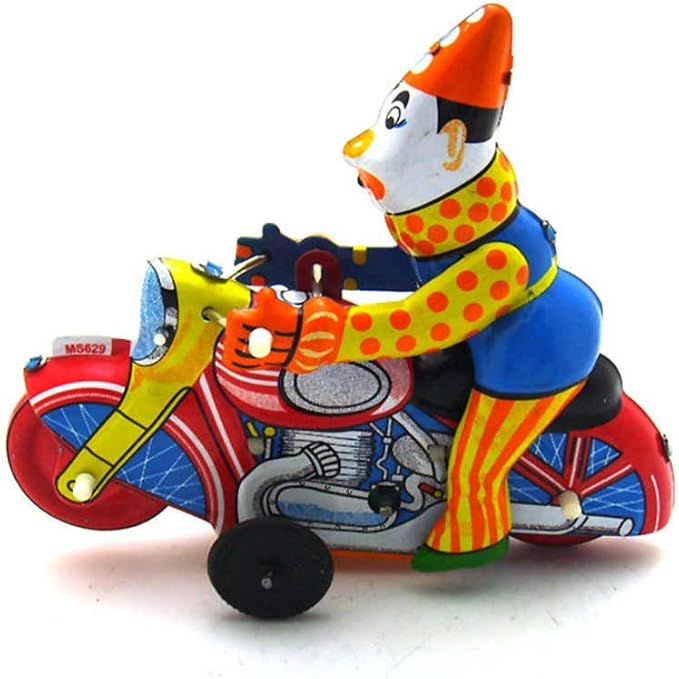 Charmgle Retro Wind-up Clown Riding Motorcycle Model Toy Spring Tinplate Figurine Toys Xmas Plaything Gifts Home Ornament