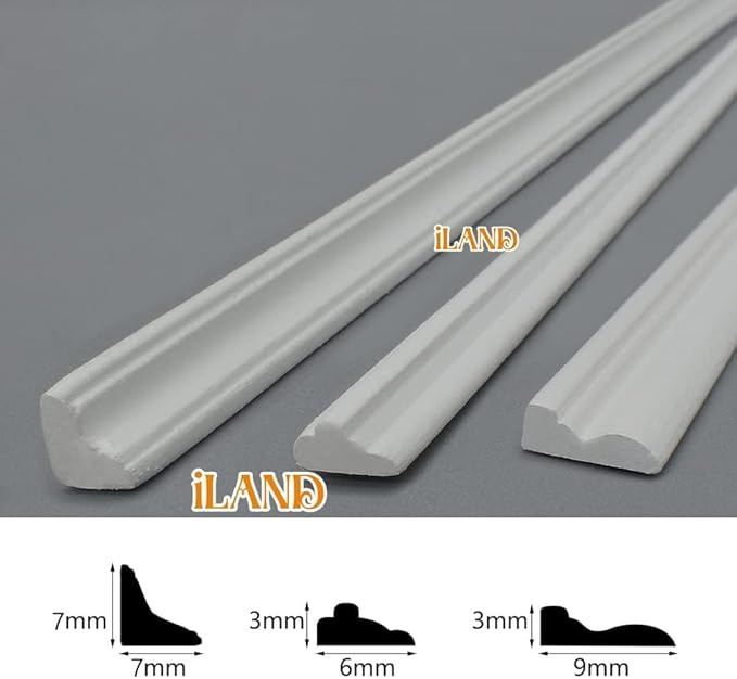 iLAND Miniature Dollhouse Accessories on 1:12 Scale 18pcs Wooden Dollhouse Trims & Skirting Board & Moulding Cornice 17” Long (Classic White)