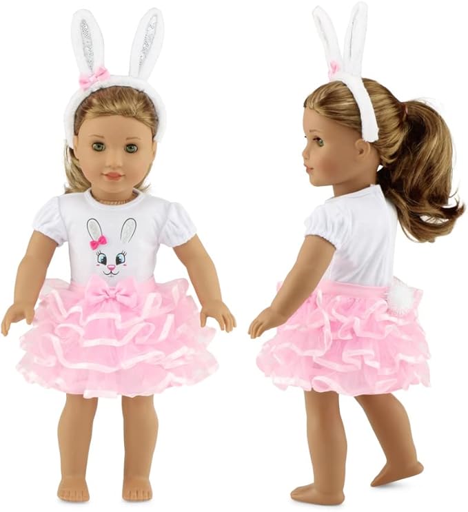 Emily Rose 18 Inch Doll Clothes 3-PC Pink Bunny Clothing & Accessories Outfit, Includes Bunny Ears Headband | Perfect Halloween Costume for 18" Dolls | USA American Business