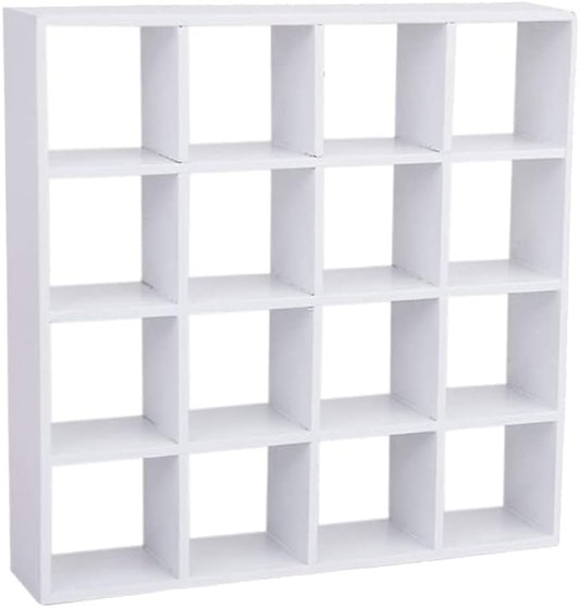 1:12 Scale Dollhouse Miniature White Wooden 16 Grid Storage Rack Shelf Exquisite Doll House Furniture Decor Organizer for Mini Figurines Cosmetics Sundries DIY Scene Layout