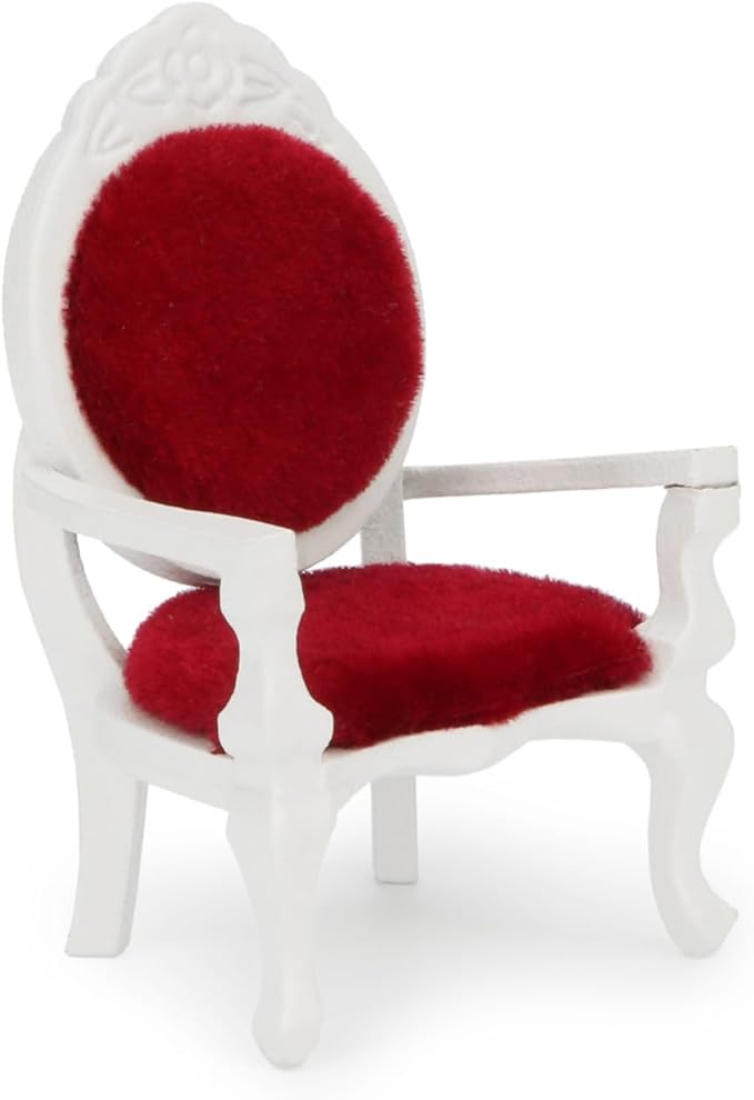 Dollhouse Chair Miniature Furniture Retro Vintage Chair Wooden Accessories 1:12 Chairs Upholstered Victorian Carved Armchair for Christmas Decoration Ornament (C)