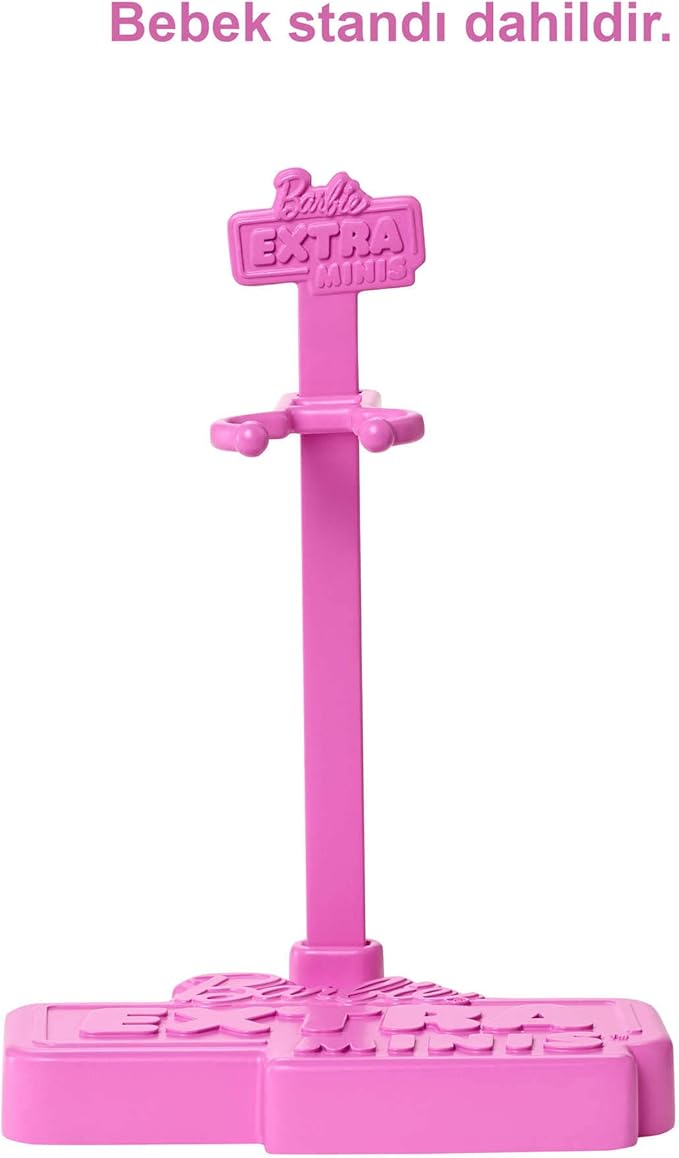 Barbie Extra Minis Doll #1 (5.5 in) Wearing Sprinkle-Printed Dress & Furry Coat with Doll Stand & Accessories Including Micro Sunglasses and Waist Bag, Gift for Kids 3 Years Old & Up