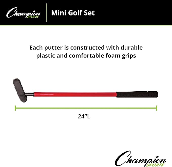 Champion Sports Mini Golf Clubs: Multi Colored Putt Putt Miniature Golfing Set for Kids - 6 Putters 18 Holes & 18 Balls