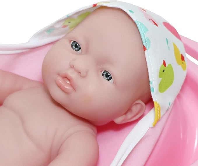 JC Toys - La Newborn | 10 piece Layette Deluxe Bathtub Gift Set | 12.5" Life-Like Vinyl Newborn Doll with Accessories | Pink | Waterproof | Ages 2+ (18370)
