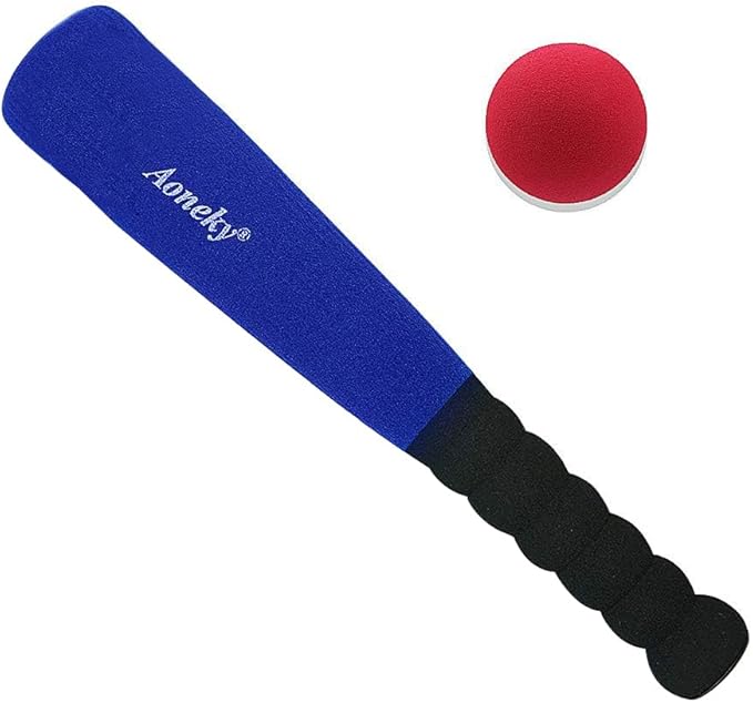 Aoneky Soft Foam Baseball Bat and Ball Set for Toddlers 1-3, 11.8 Inch All-Foam Safety T Ball Toy for Indoor Outdoor Play, Lightweight Mini Bat with Easy Grip (Blue)