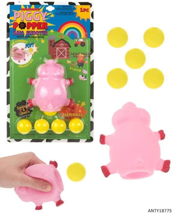 1pc Foam Ball Popper Toy - Squeeze & Launch Pig Toy w/ Foam Balls Included – Animal Ball Shooting Squishy Toy, Toddler Toys