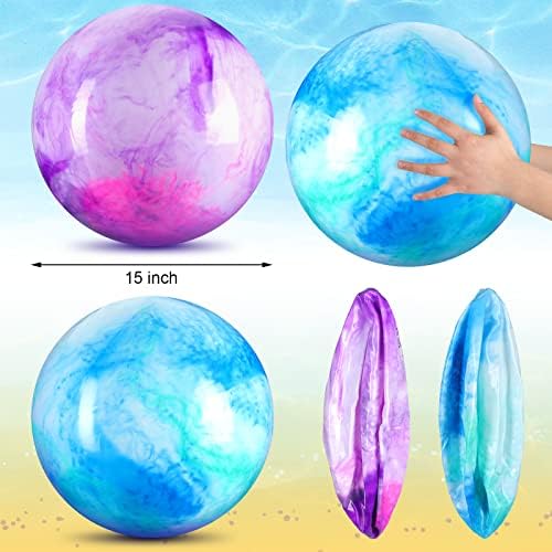 Deekin 4 Pcs 15 Inches Marbleized Bouncy Balls Large Size Cloud Inflatable Ball Colorful PVC Playground Beach Bouncy Sensory for Adult Pet Playing Outdoor Pool Game Party Supplies