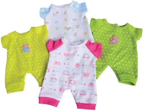 Constructive Playthings Washable Pajama Outfits with Hook and Loop Closures for 10 inch Baby Dolls, Set of 4