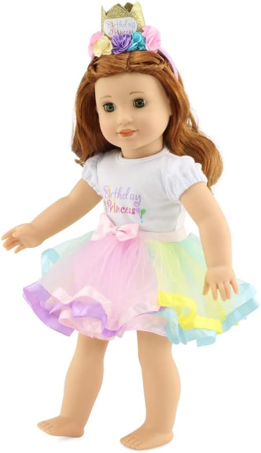 Emily Rose 18" Doll Birthday Princess 3PC Outfit with Tutu & Tiara | Clothes Set is Compatible with American Girl Dolls | USA Brand - Gift Boxed | Ages 5+ | NO Doll