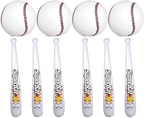 Inflatable Baseball Bats and Baseballs Set Includes 12-9 inch Inflate Baseballs, 12-24 Inch Baseball Bats