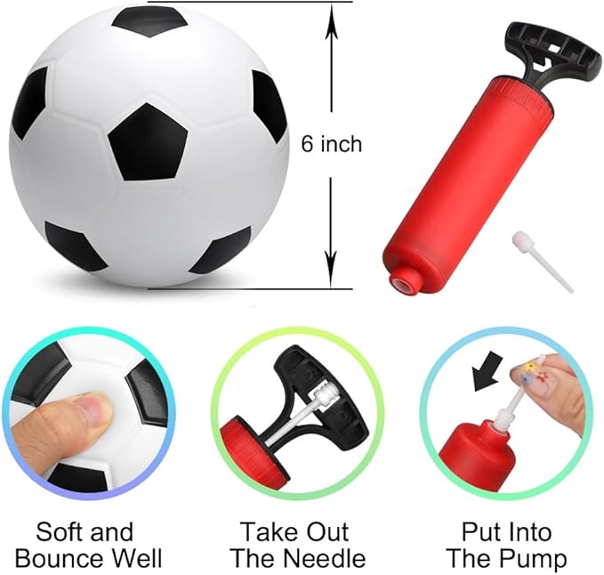 6 Inch Mini Soccer Balls for Kids Toddler, Small Soccer for Mini Goal Hoop, KickBall Soft Footballs Sport Game for Indoor Outdoor Playground Beach, Pool Ball with Pump For Inflatables Float - 6PCS