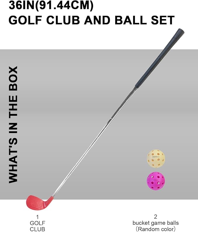 KOFULL Backyard Golf Game Club with Oversize Head, for Golf Game with Buckets, Included 1 Plastic Golf Clubs for Adults, 2 Balls, Steel Shaft for Chipping Game, Hit Plastic Foam Ball