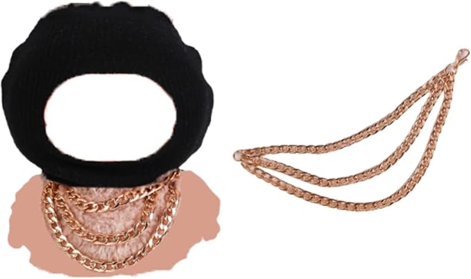 Funny Hip-Hop Outfit for 17cm Dolls - Black Balaclava Ski Mask & Triple Layered Gold Chain, Cool Streetwear Costume Compatible with Vinyl Face Pendant (No Doll)(Style-Z)