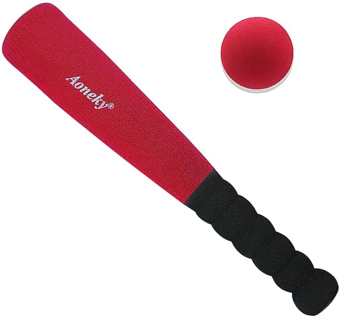 Aoneky Soft Foam Baseball Bat and Ball Set for Toddlers 1-3, 11.8 Inch All-Foam Safety T Ball Toy for Indoor Outdoor Play, Lightweight Mini Bat with Easy Grip (Red)