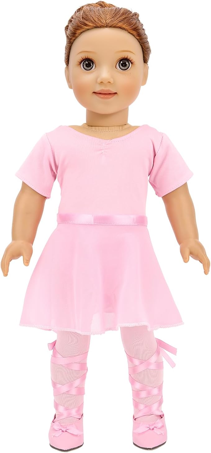 BARWA 18 Inch Doll Clothes Ballet Ballerina Outfits Dance Dress Custume Compatible with 18 Inch Dolls - 4 PCS Leotard with Tutu Skirt, Tights and Ballet Shoes