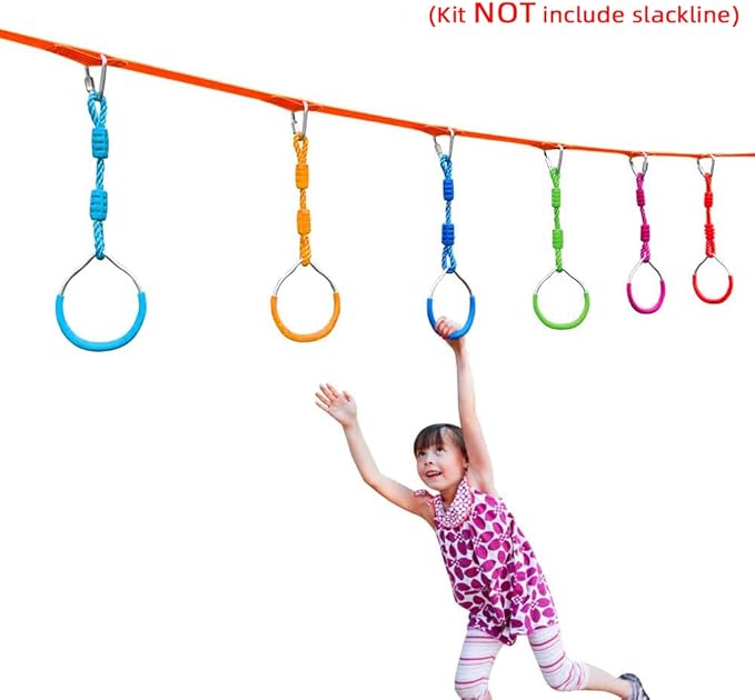 Ninja Jungle Ring Warrior Obstacle Course Trapeze Climbing Fist Swing Playset, 2 Pcs Green Fitness Gymnastic Rings Hanging Monkey Bars Indoor Outdoor Backyard Playground Gym Workout Training Equipment