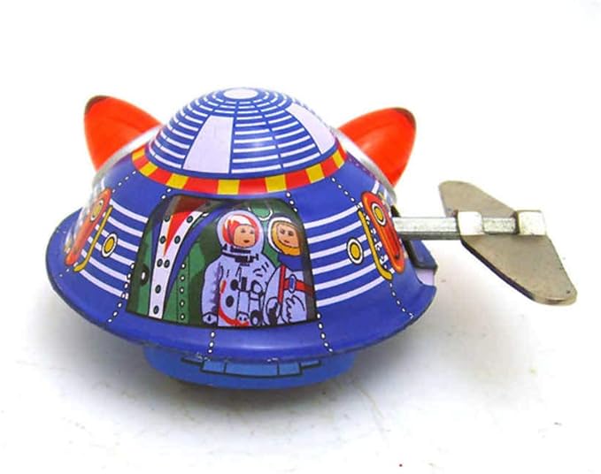 Charmgle Mini Spaceship Classic Tin Toy Wind-up Toys Clockwork Spacecraft Playthings Adult Collection Xmas Gifts Bar Home Decoration 3 Pack