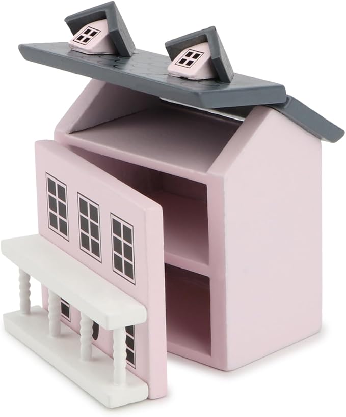 Miniature Cottage for Dollhouse Accessories Desktop Decor Wooden Mini House Storage Decoration Ornament Nice Present for Miniature Lovers (Pink)