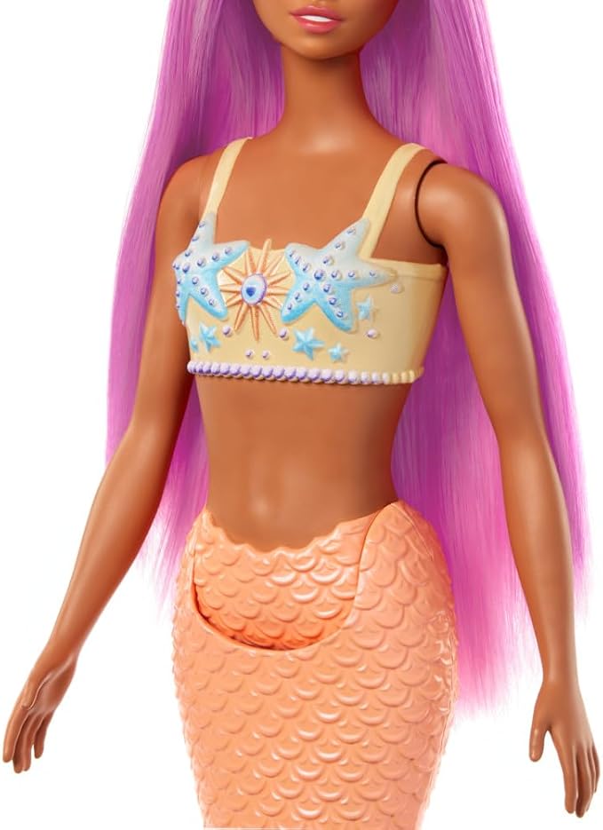 Barbie Mermaid Doll with Pink Fantasy Hair & Headband Accessory, Toy with Starfish-Inspired Bodice & Soft Orange Tail