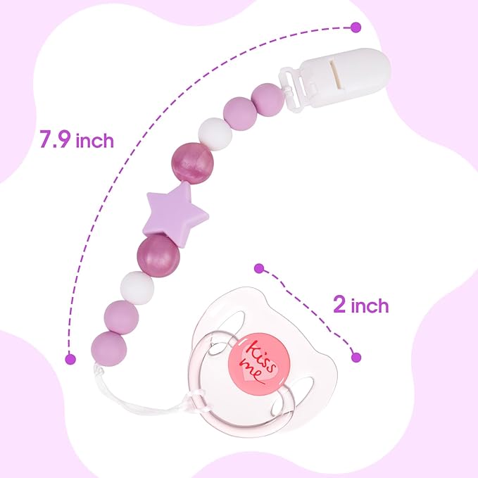 Aori Pacifier Clips for Rebron Baby Dolls Holders Silicone Chain with Magnetic Pacifier -Purple