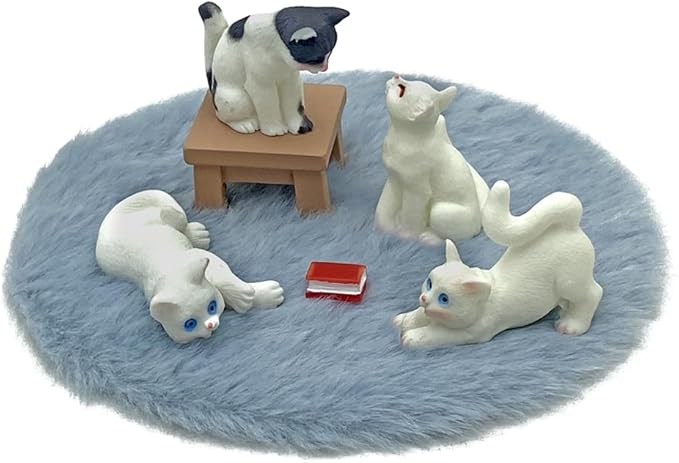 Dollhouse Cats w/ 1/12 Scale Accessories Mini Furniture Model Wooden Miniature (Multicolor-Simple)