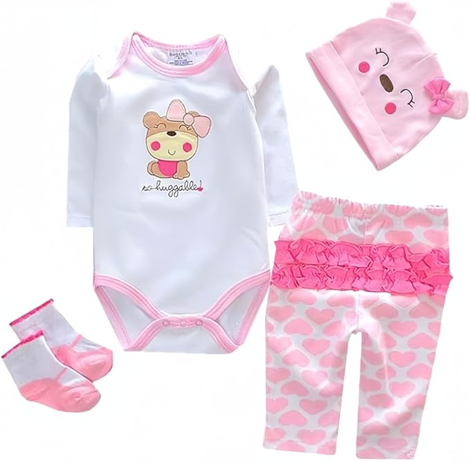 ZIYIUI Reborn Baby Dolls Clothes Reborn Doll Clothe 4pcs Pink Set Reborn Dolls Outfit Accessories for 17-22 Inch Newborn Baby Doll Boy&Girl