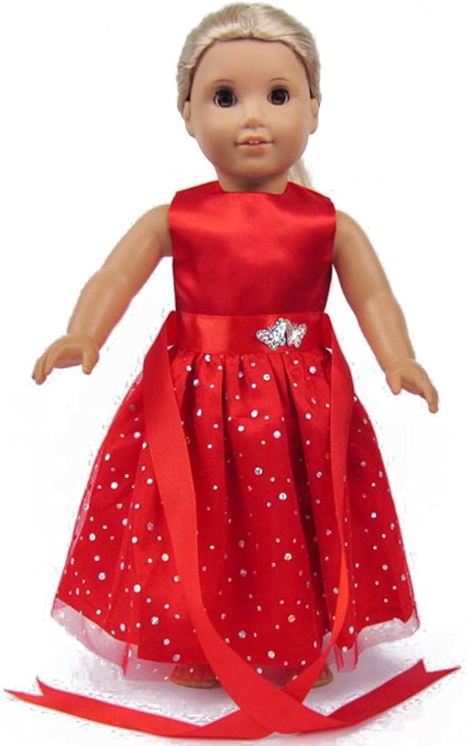 18 inch Girl Doll Clothes and Accessories - Beautiful Red Dress with Dots Outfit for 18 Inch Dolls