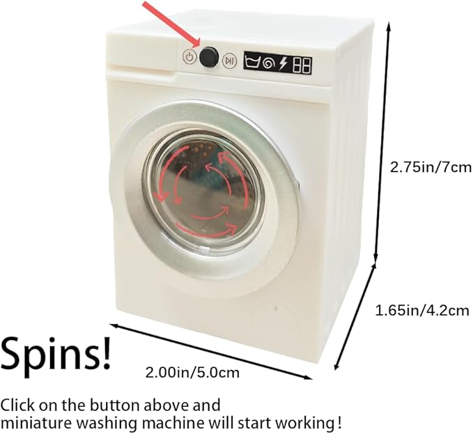 1:12 Scale Miniature Electric Washer and Dryer Set, Realistic Dollhouse Laundry Room Accessories, Mini Toy Washing Machine