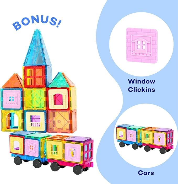 Magnetic Building Tiles,Magnet Building Set,Magnetic Blocks, 3D STEM Stacking Toys, Magnets Toy for Kids Boys Girls