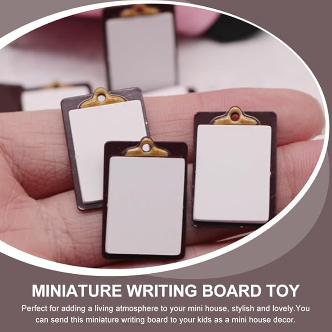 Kisangel 4pcs Dollhouse Clipboard Models, Mini School Things Doll House Accessory Miniature Writing Board for Tiny House Simulated Model Prop Supply