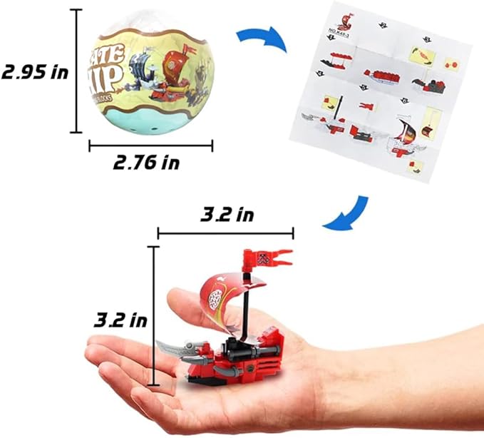 UMEELR 12 Pcs Prefilled Easter Eggs with Ship Building Blocks for Kids, Boys Girls Easter Party Surprise Pirate Ship Blocks Toys in Basket Filler, Basket Stuffers