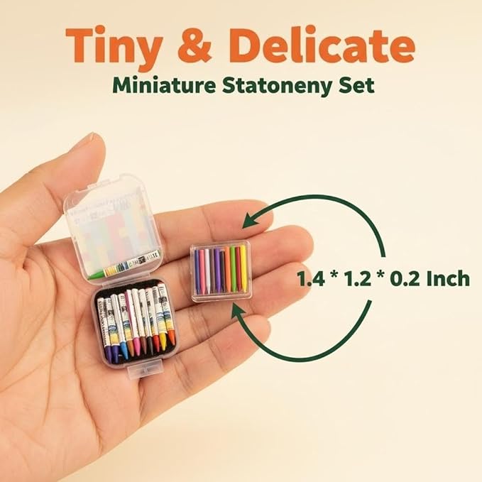 Mini School Supplies Sets,112 Dollhouse Acessories Including 12 Pieces Crayon,Blackborad for Dollhouse Home Miniature Model DIY Decor Doll House Accessories Coloring House Play Set