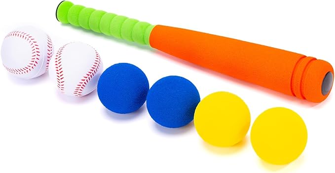 CeleMoon 16.5 Inch [Mini Size] Soft Kids Foam Baseball Bat Toy Set with 6 Balls, for Toddler Age 3 Years Old Indoor Outdoor Sport T Ball Playing Game, Orange