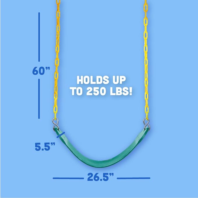 Squirrel Products Heavy Duty Strap Swing Seat - Playground Swing Seat Replacement and Carabiners for Easy Install - Green