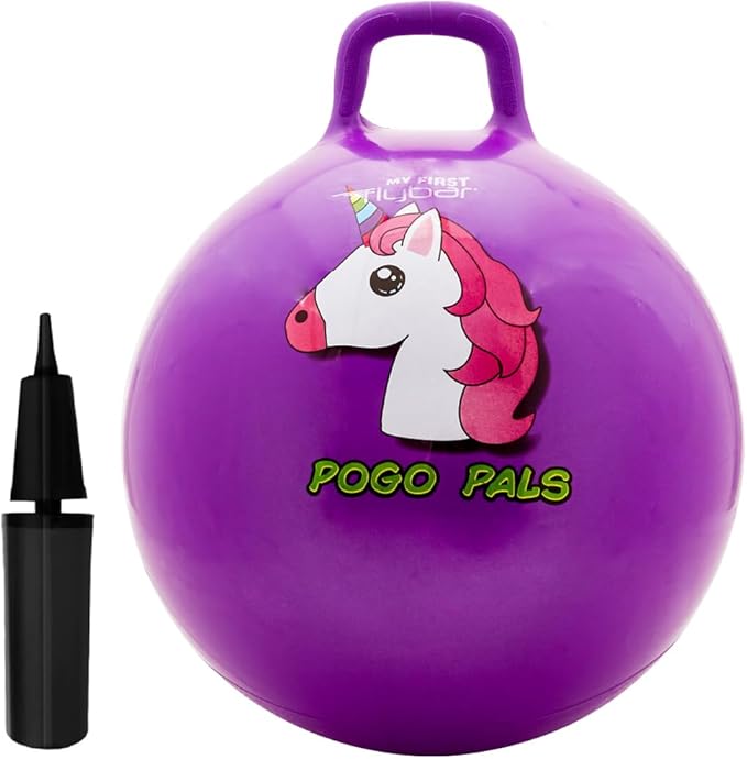 Flybar Hopper Ball for Kids, Inflatable Bouncy Ride-On Ball w/ Handle for Indoor & Outdoor Active Play, Includes Pump, Jump Ball Toy for Boys & Girls, Supports Up to 165 lbs, Ages 3+, 18-Inch, Small