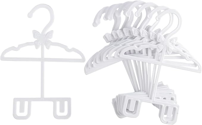 Dress Along Dolly Doll Full-Outfit Clothes Hangers for 18" Doll Clothes- 12pk Unique Design Compatible w American Girl Holds Your Top & Bottom at Once Including Dresses, Pants, Shirts, Skirts - White