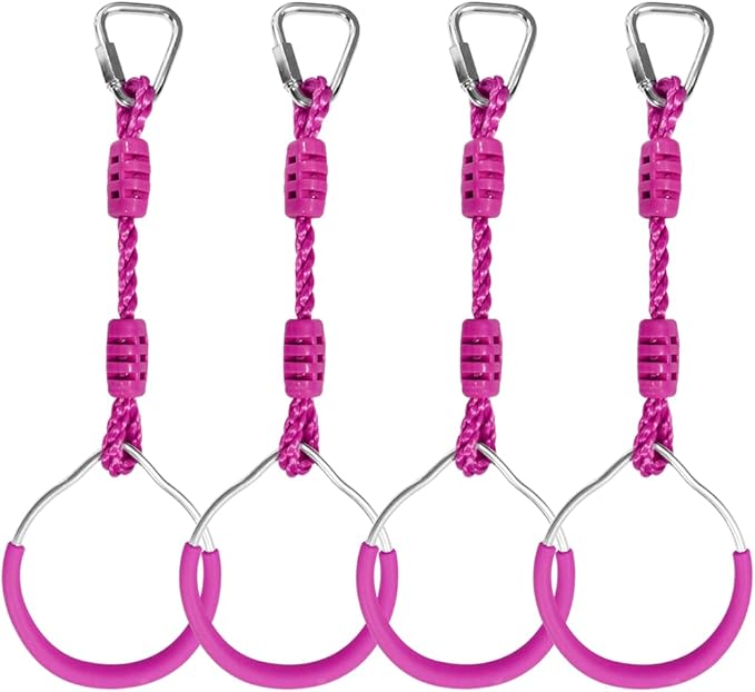Swing Gymnastic Ring Warrior Obstacle Course Slackline Climb Trapeze Fist Training Equipment, 4 Purple Ninja Monkey Bar Hang Jungle Fist Workout Outdoor Indoor Home Gym Backyard Playground Play Sets