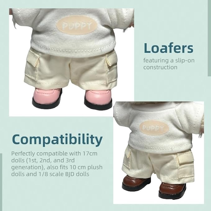 Premium Doll Shoes for Lububu, 15cm 17cm Dolls Accessories, Mini Leather Shoes Fashion Dress Up Doll Shoes Replacement (2, 2 Pair Pink and Brown)