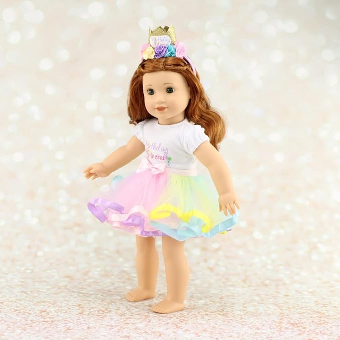 Emily Rose 18" Doll Birthday Princess 3PC Outfit with Tutu & Tiara | Clothes Set is Compatible with American Girl Dolls | USA Brand - Gift Boxed | Ages 5+ | NO Doll