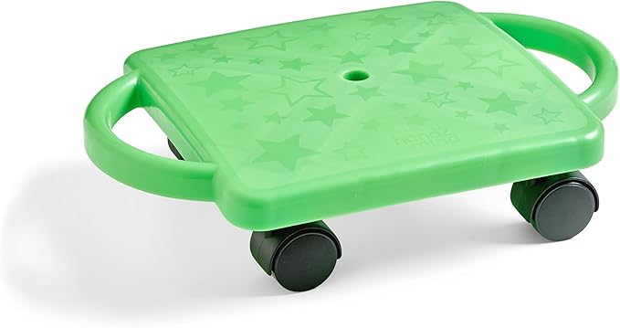 hand2mind Green Indoor Scooter Board with Handles, Sit Down Floor Scooter, Gym Activities for Kids, Indoor Sport Recess Games, Physical Education Equipment, Gross Motor Toys