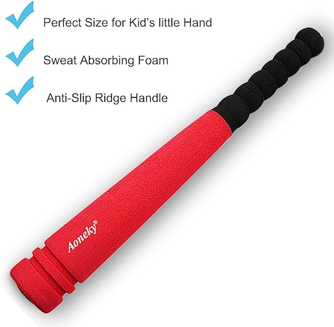 Aoneky 16.5 Inch Mini Foam Baseball Bat for Toddlers 1-3 Years Old, Soft Lightweight T-Ball Bat Toy for Kids, Indoor Outdoor Safe Play, Beginner First Bat, Red