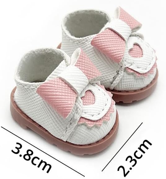 Mini Mary Jane PU Leather Lububu Doll Shoes with Bow Decor Compatible for 15cm 17cm Doll, Cute Doll Clothes & Outfit Accessories Suitable for 6.7 Inches Dolls (Bow Mary Jane - White)