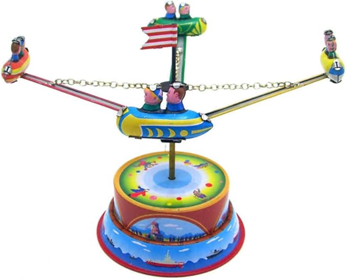 Charmgle Funny Wind-Up Rotating Spaceship Game Tin Toys Amusement Park Theme Novelty Christmas Party Favors