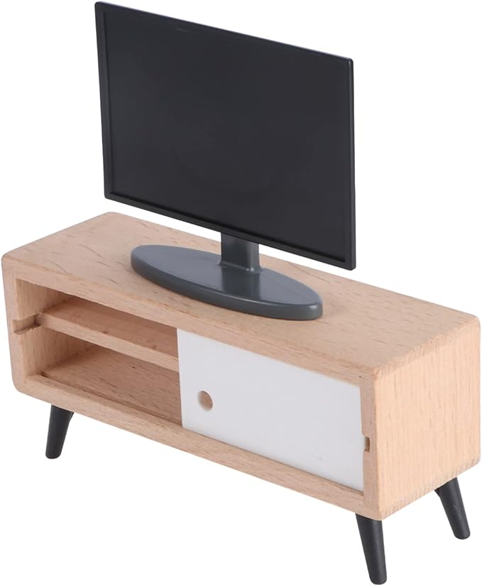 Toyvian 1/12 Scale Dollhouse Miniature Tv Dollhouse Living Room Television Mini Tv Cabinet Doll House Furniture Tiny Set for Furniture Decor Accessories