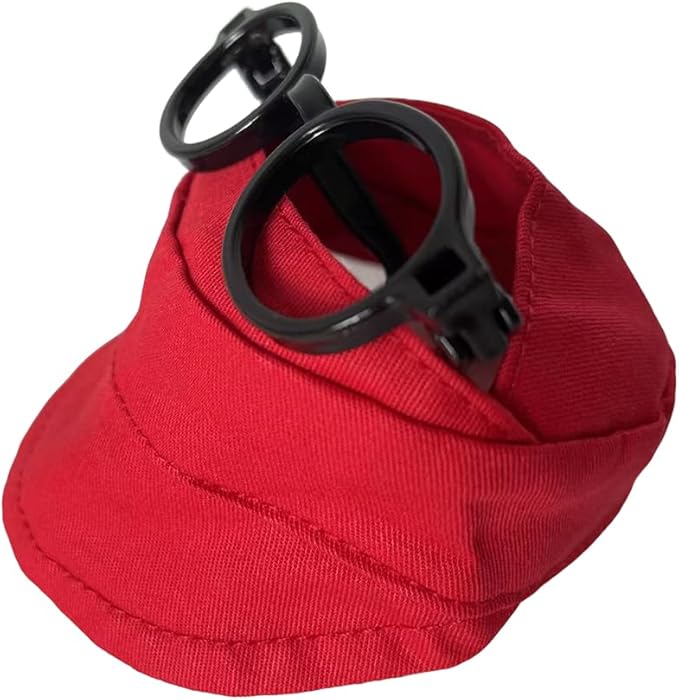 for Labubu Doll Accessories Set, 4 Colors Options Camouflage Bucket Hat and Black Sunglasses Frame(no Lenses) Casual Cap (Red)