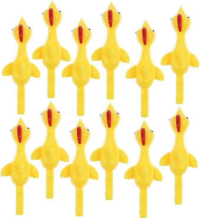 CCINEE 12 PCS Slingshot Chicken Sticky Funny Rubber Chickens Toy Easter Chicks Turkey Toys Gifts for Kids