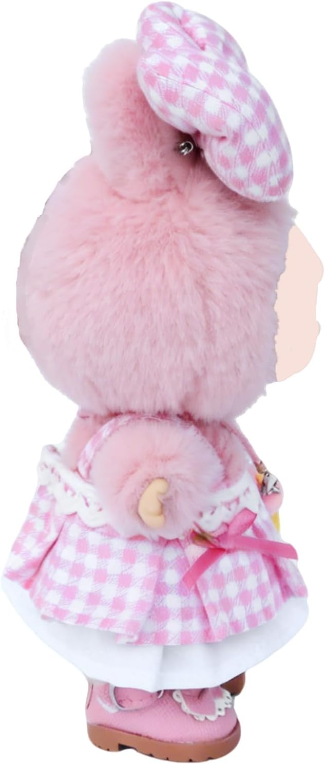 17cm Doll Clothes Sets(No Doll) Pink Checker Dress Outfits Handcrafted Designer Clothing Including Dress,Shoes,Bow Hair Accessory,Ice-Cream Decoration