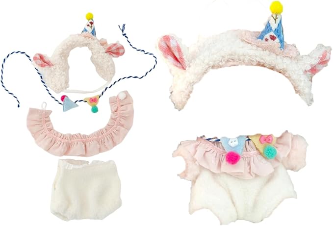 Handmade 17cm Doll Clothes Set - Kawaii Outfit & Accessories Bundle, Cute Dress Up Costume Compatible with Vinyl Face Plush Pendant (No Doll)