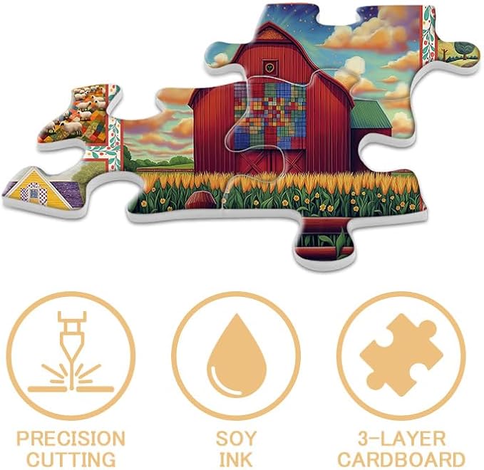 PICKFORU Farmyard Collage Puzzles for Adults, Vintage Animal Farm Barn Jigsaw Puzzles 1000 Pieces Rooster, Challenging Unique Retro Scene Theme as Wall Decor